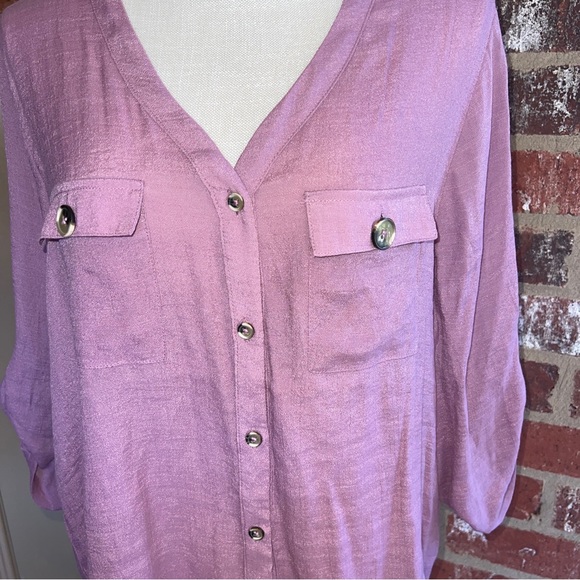 HARVE BERNARD Mauve Rayon 3/4 Sleeve Button up Shirt-XL - Picture 2 of 13